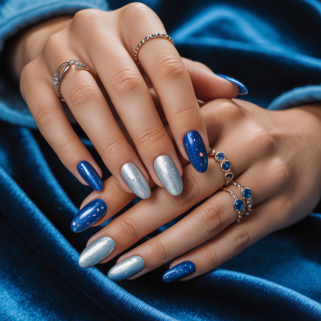 blue and silver nails