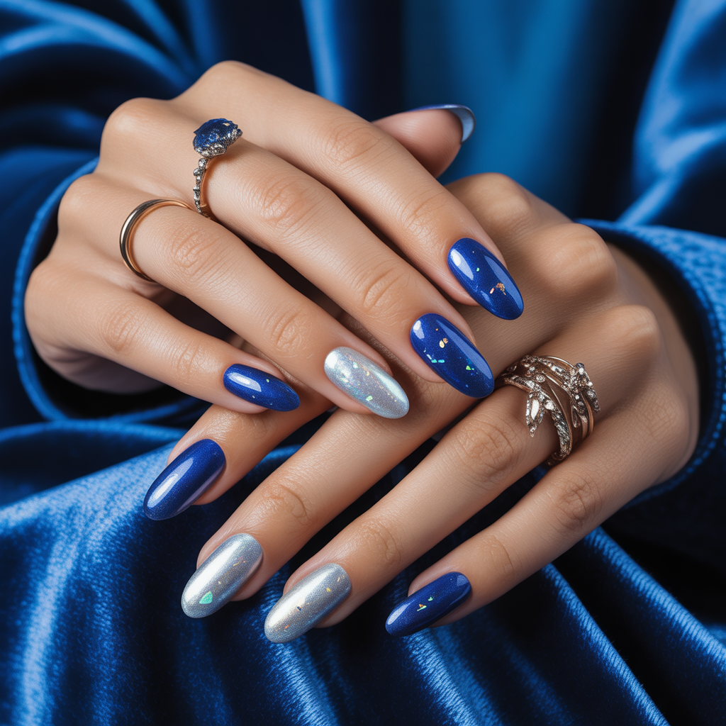 blue and silver nails