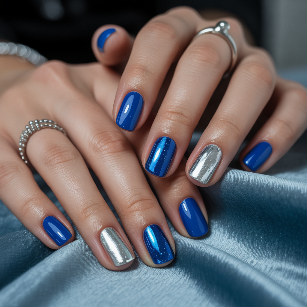 blue and silver nails