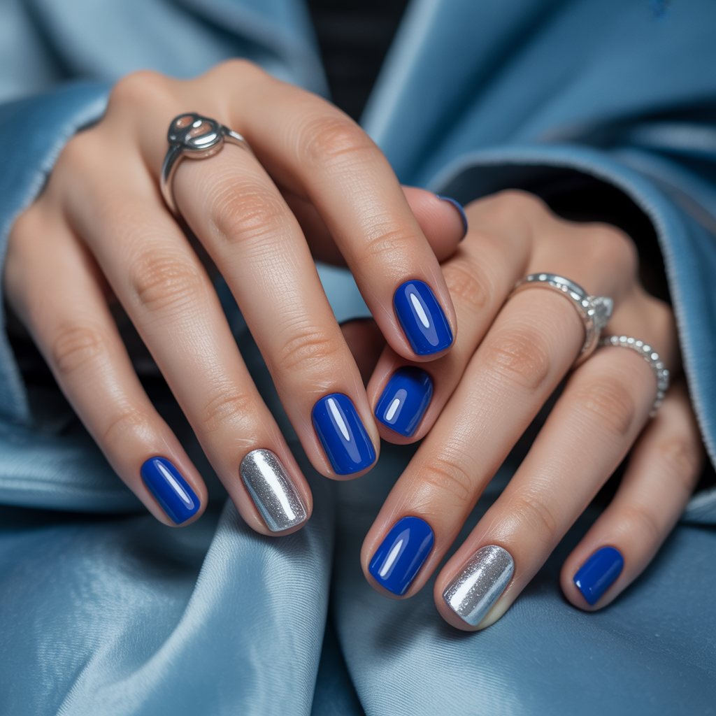 blue and silver nails