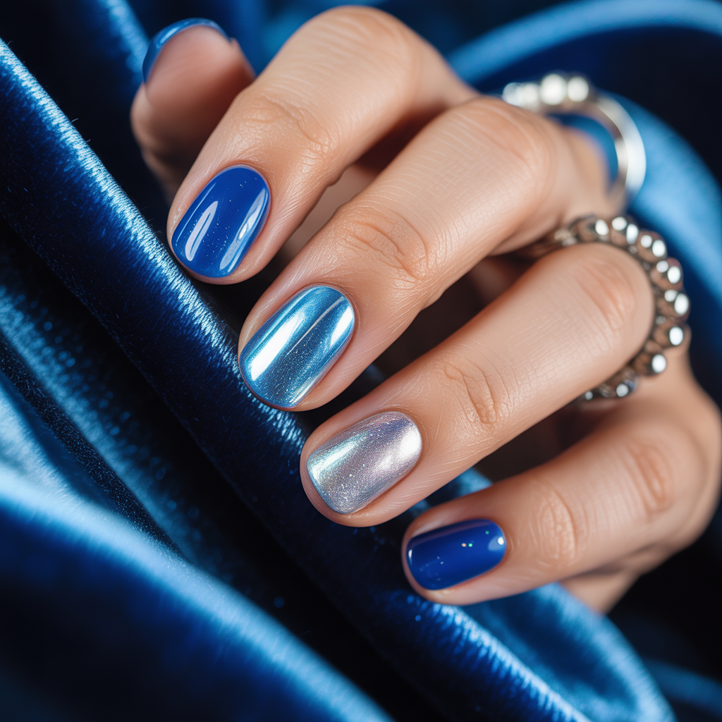 blue and silver nails