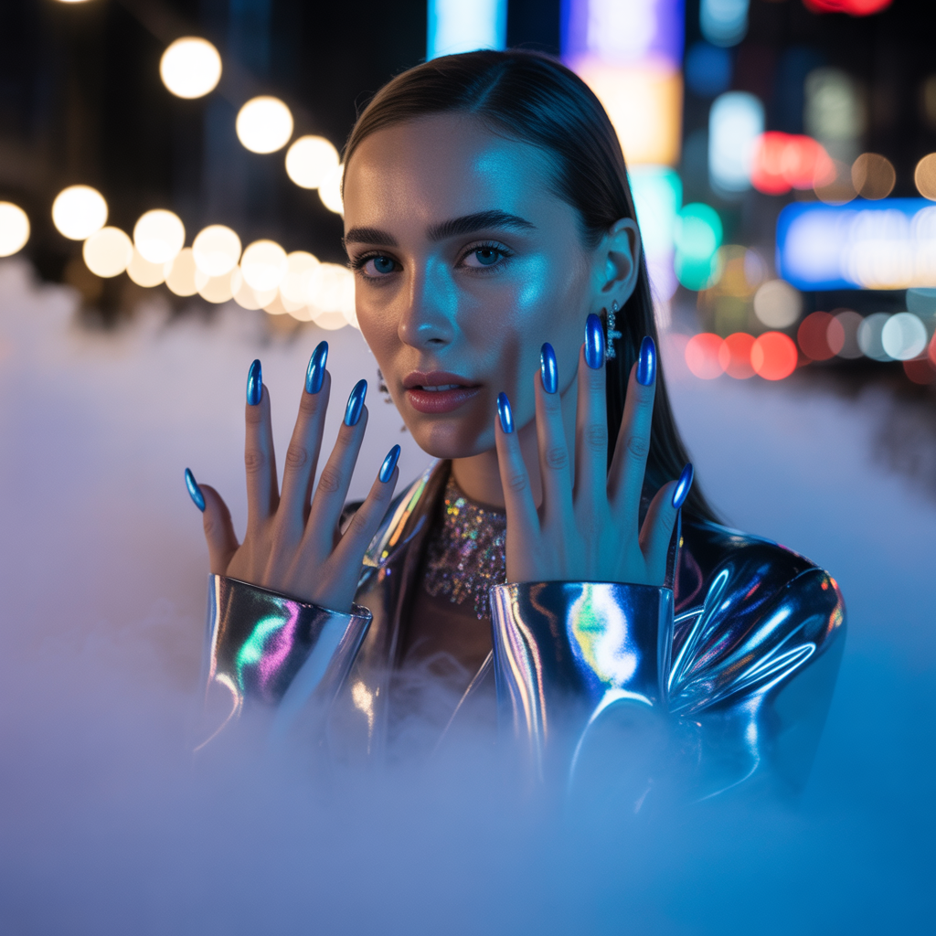 blue chrome nails