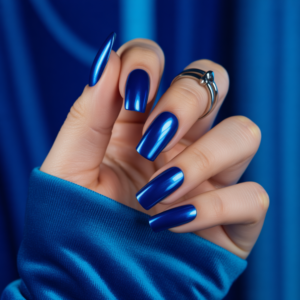 blue chrome nails