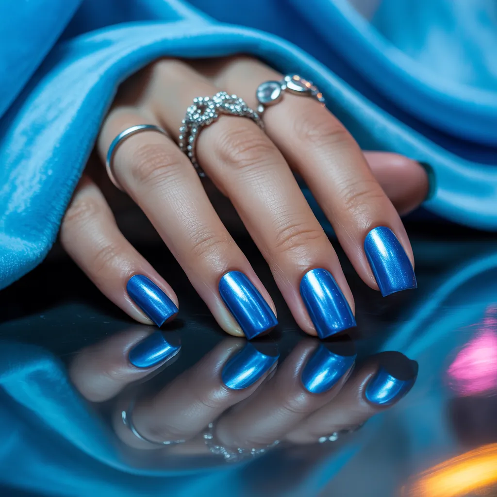 blue chrome nails
