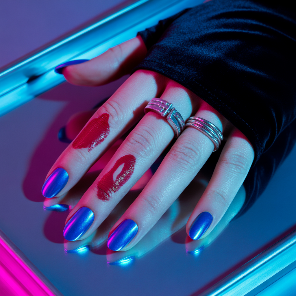 blue chrome nails