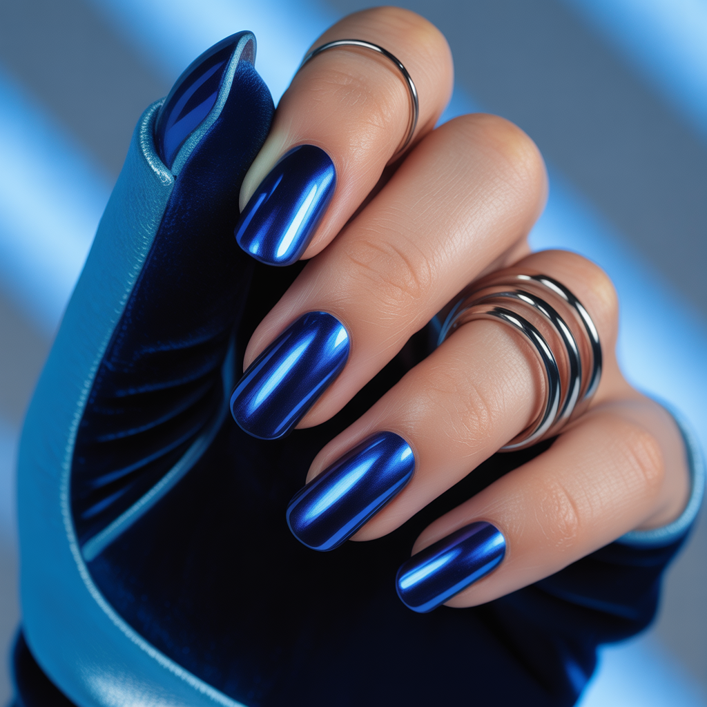 blue chrome nails