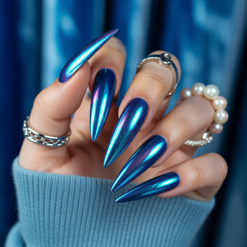 blue chrome nails