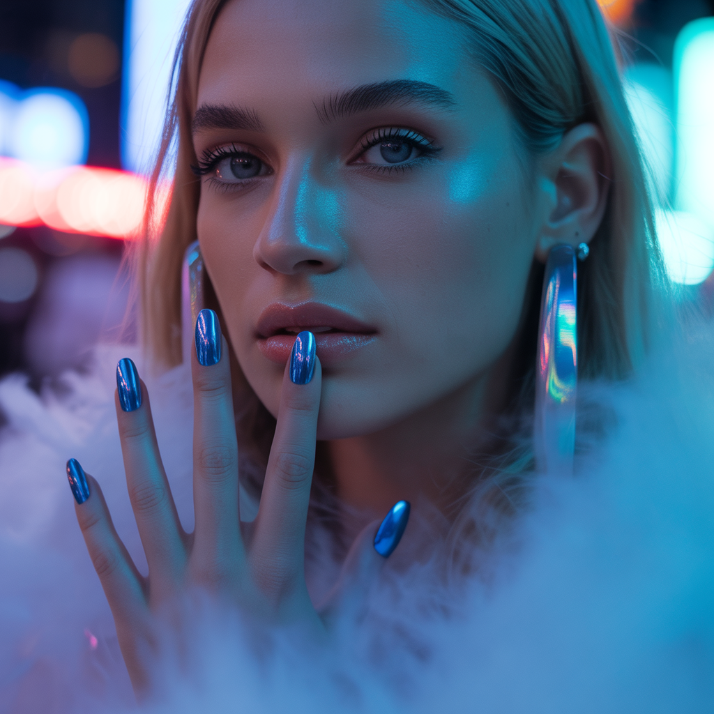 blue chrome nails