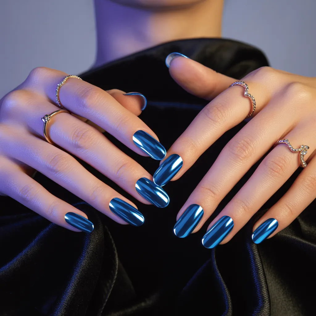 blue chrome nails