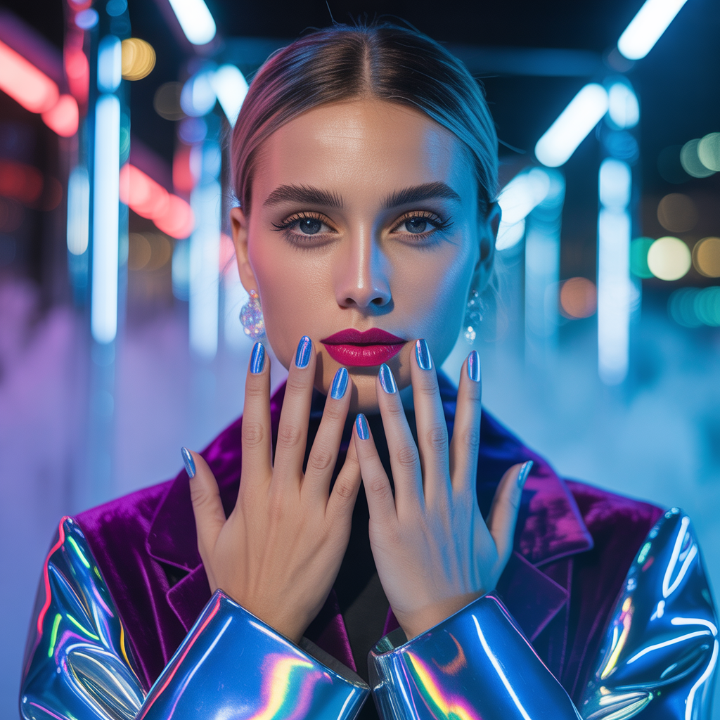 blue chrome nails