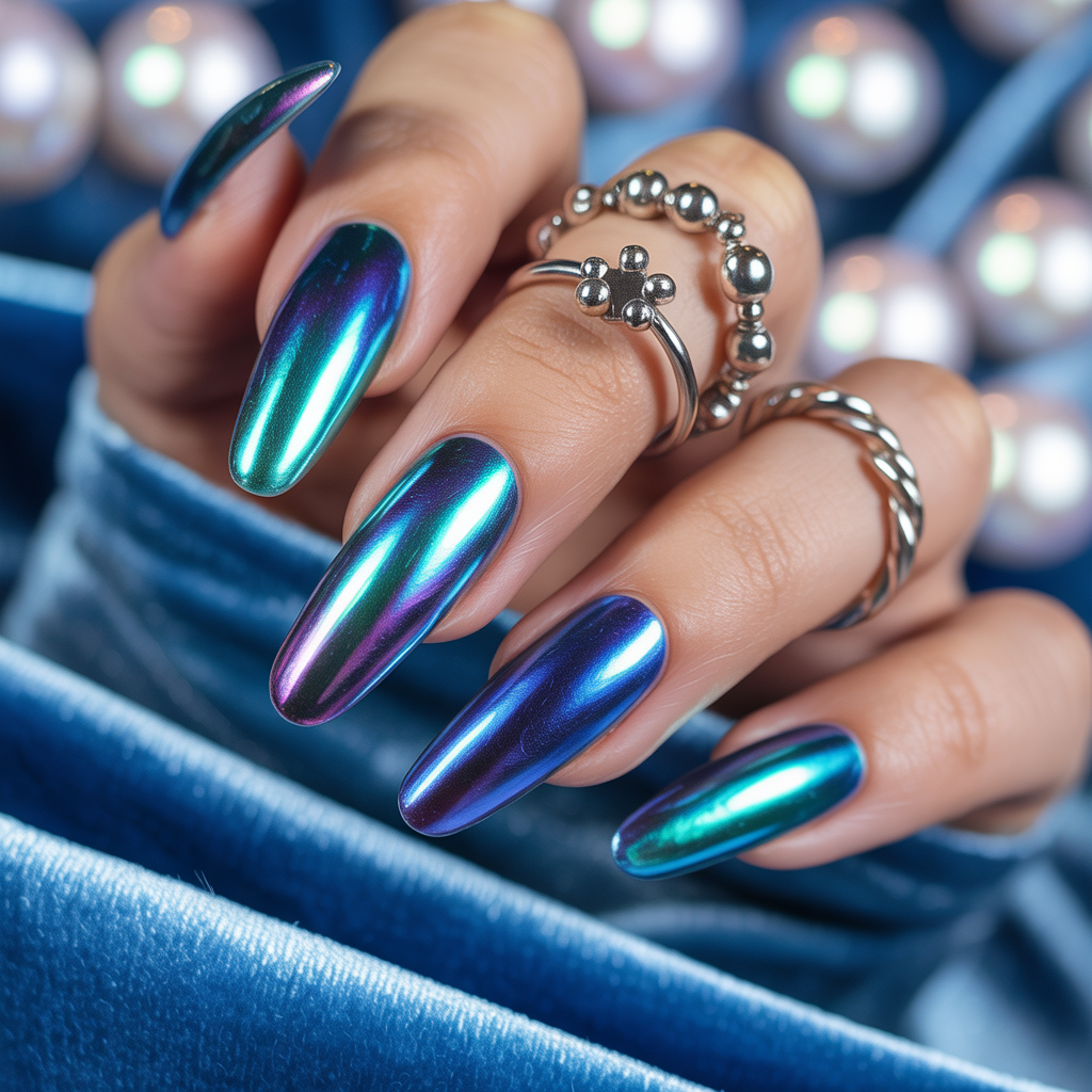 blue chrome nails