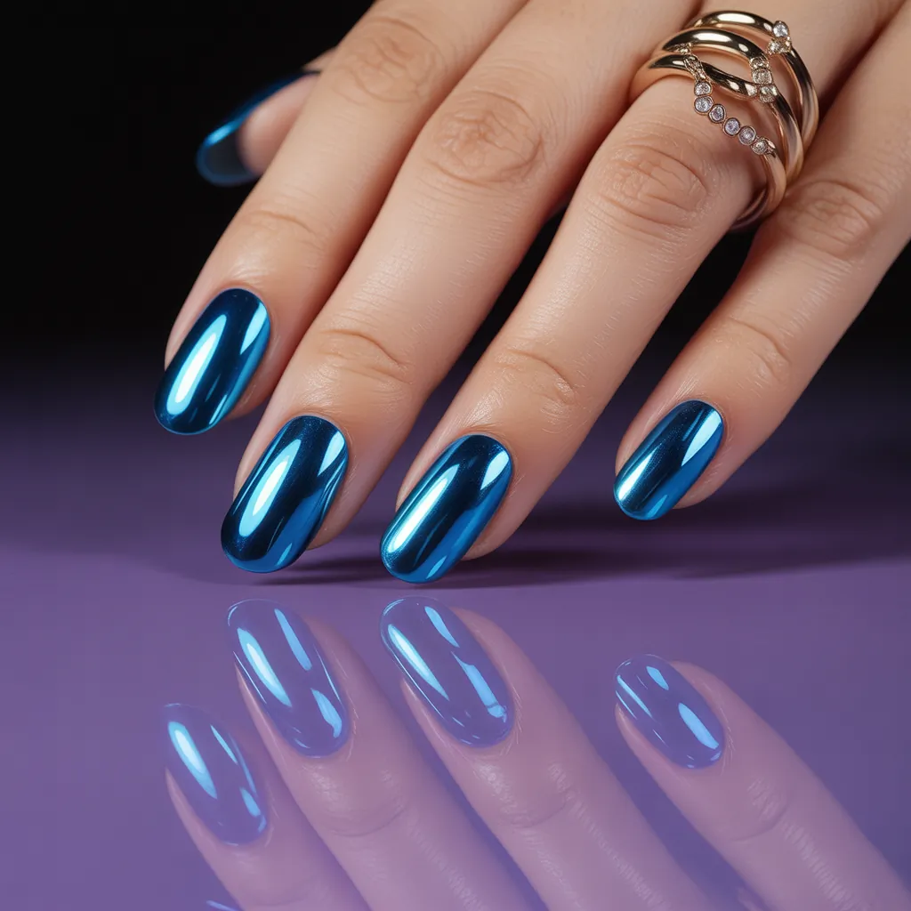 blue chrome nails
