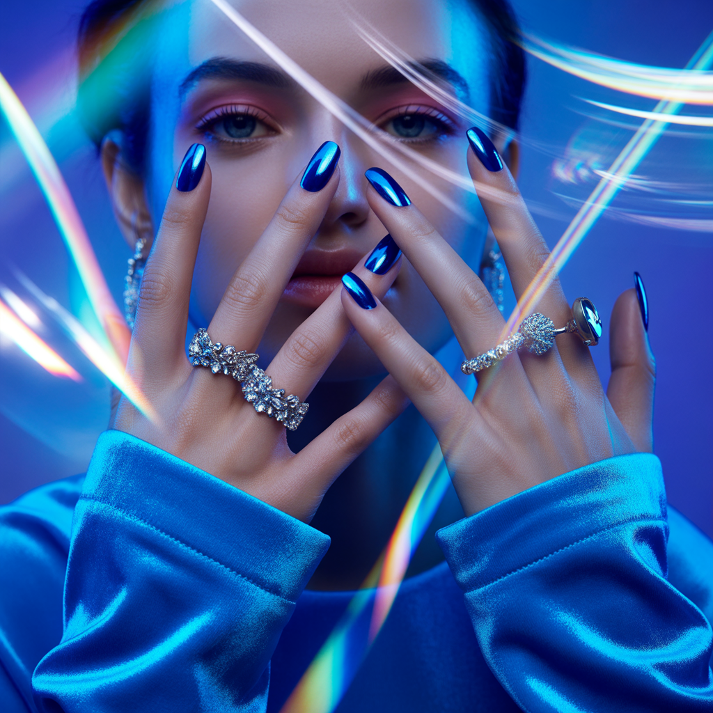 blue chrome nails