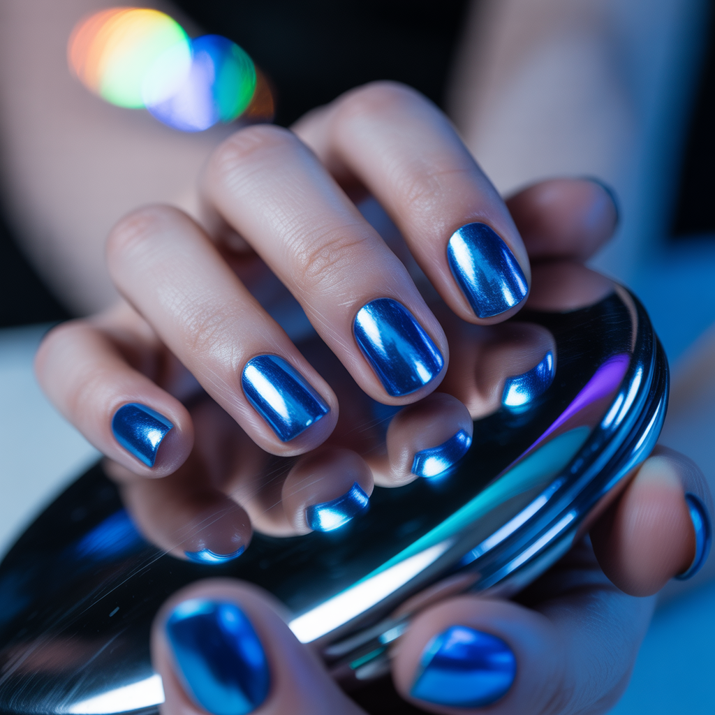 blue chrome nails