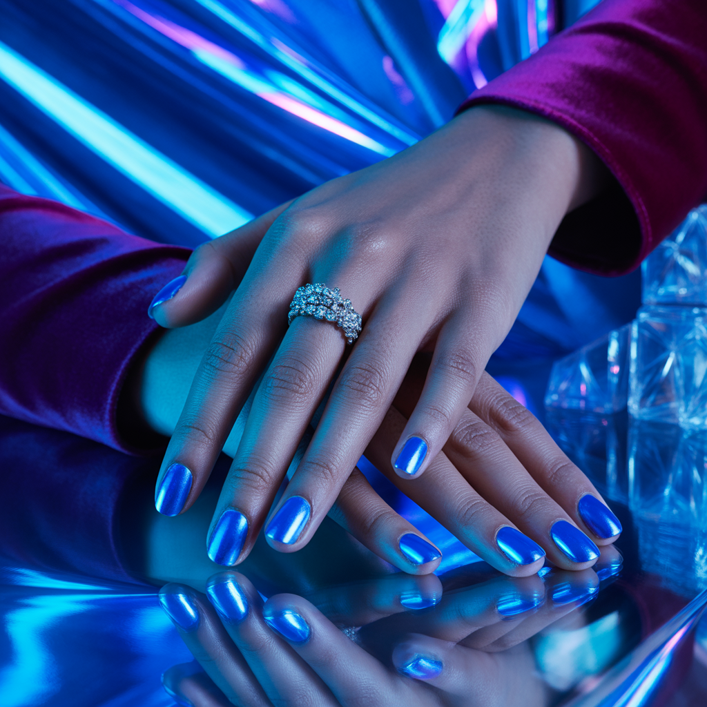 blue chrome nails