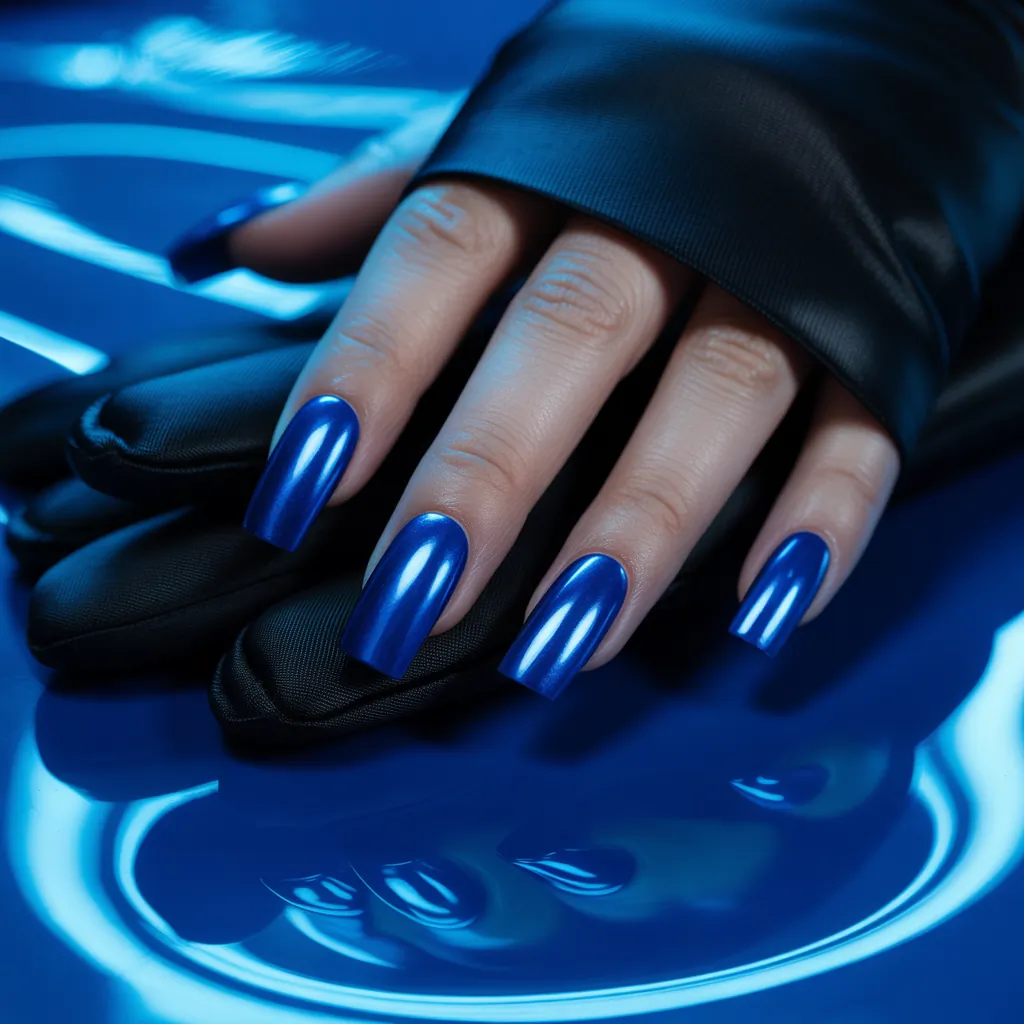 blue chrome nails