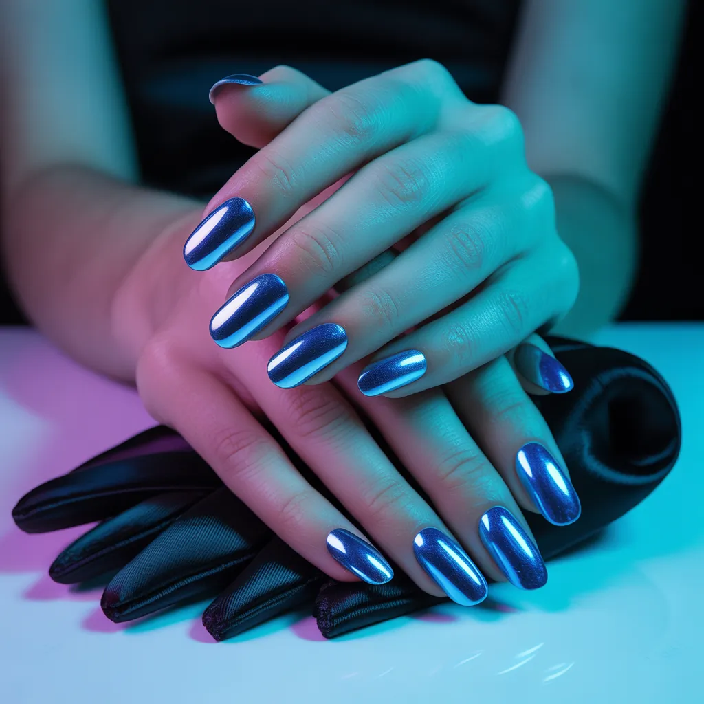 blue chrome nails