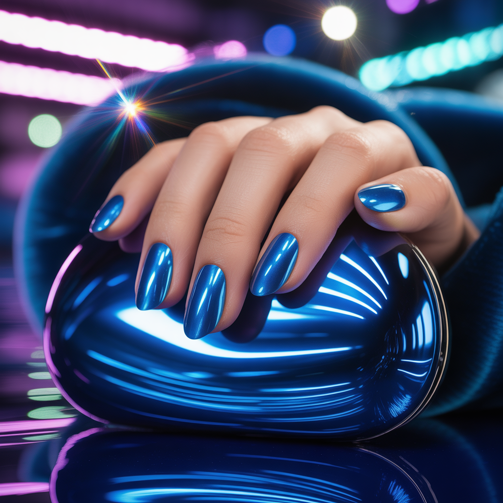 blue chrome nails