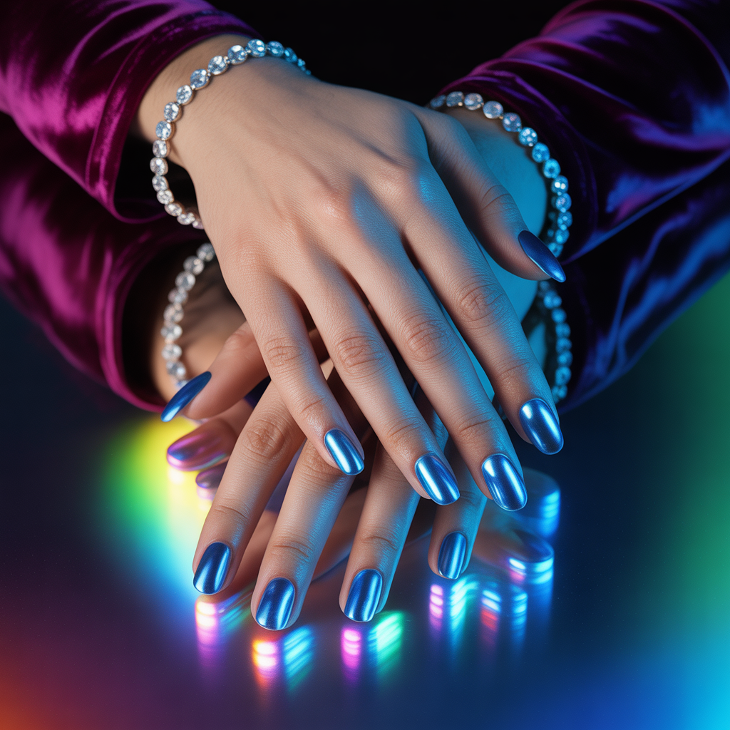 blue chrome nails
