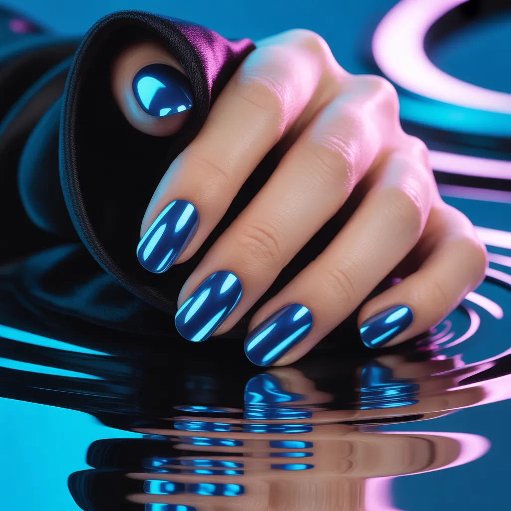 blue chrome nails