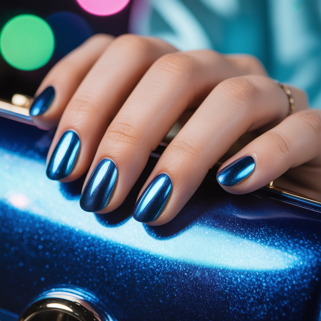 blue chrome nails