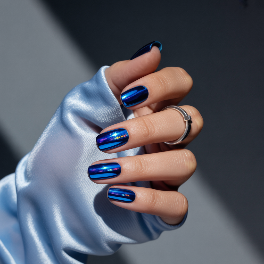 blue chrome nails