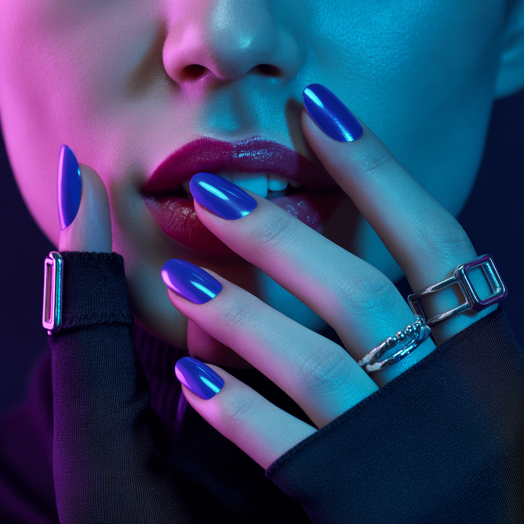 blue chrome nails