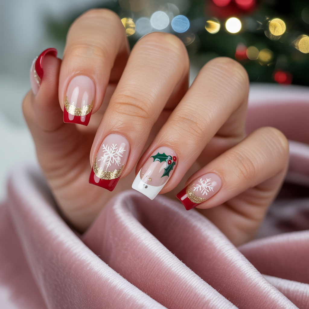 christmas french nails