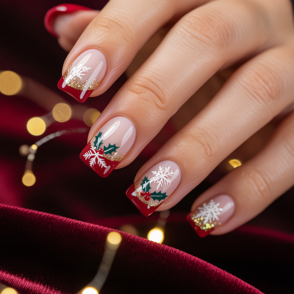 christmas french nails