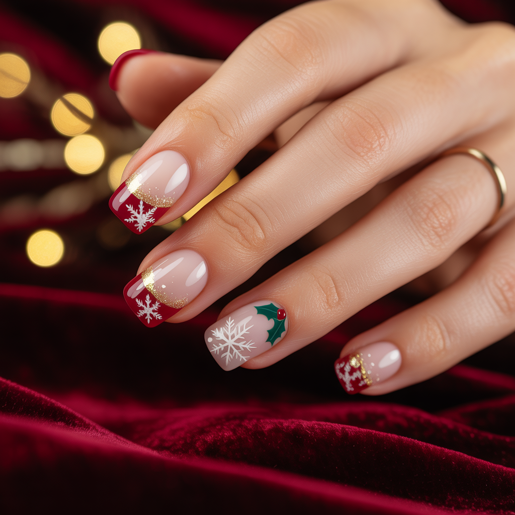 christmas french nails