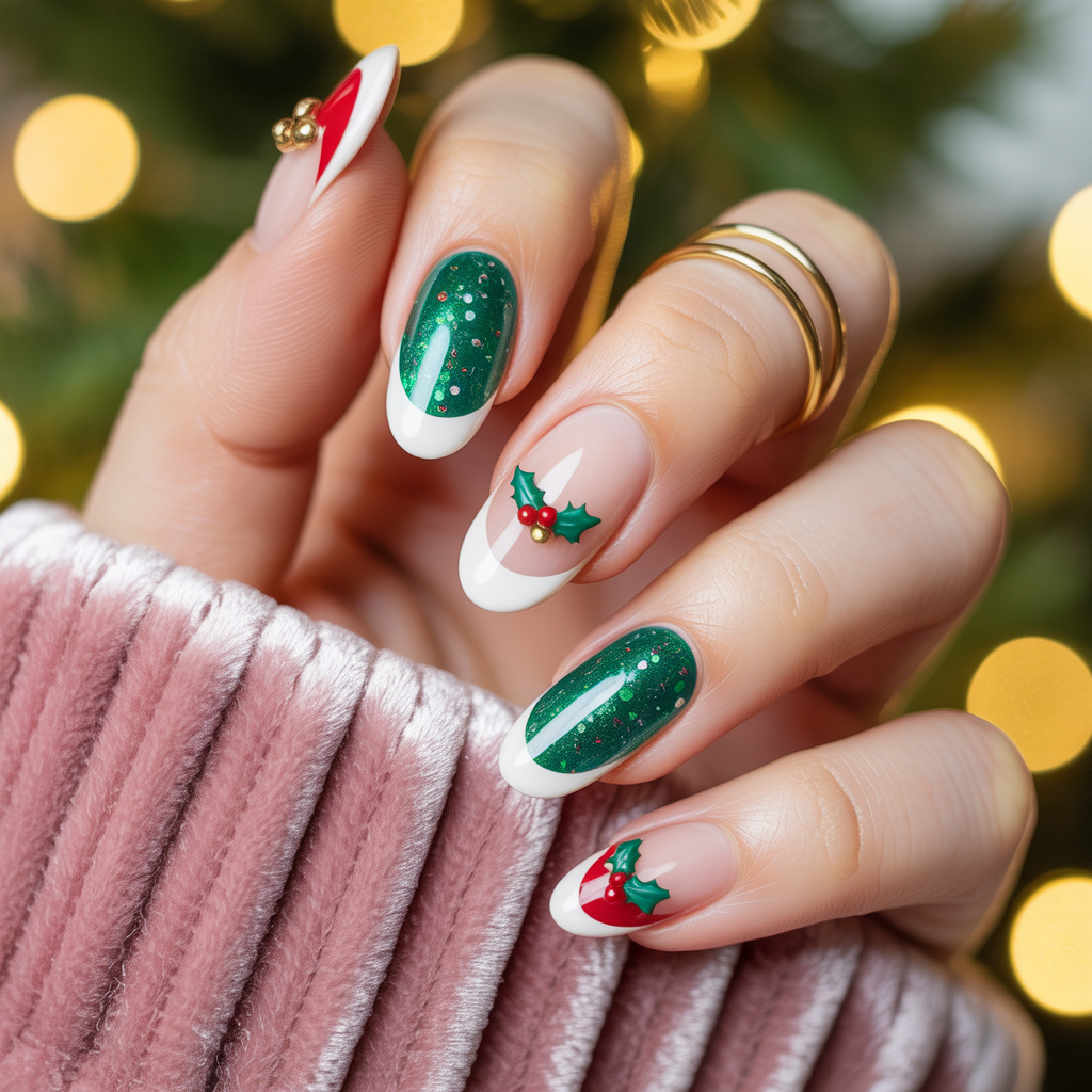 christmas french nails