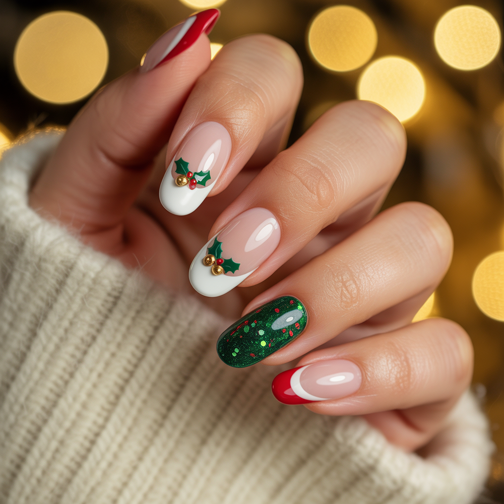 christmas french nails