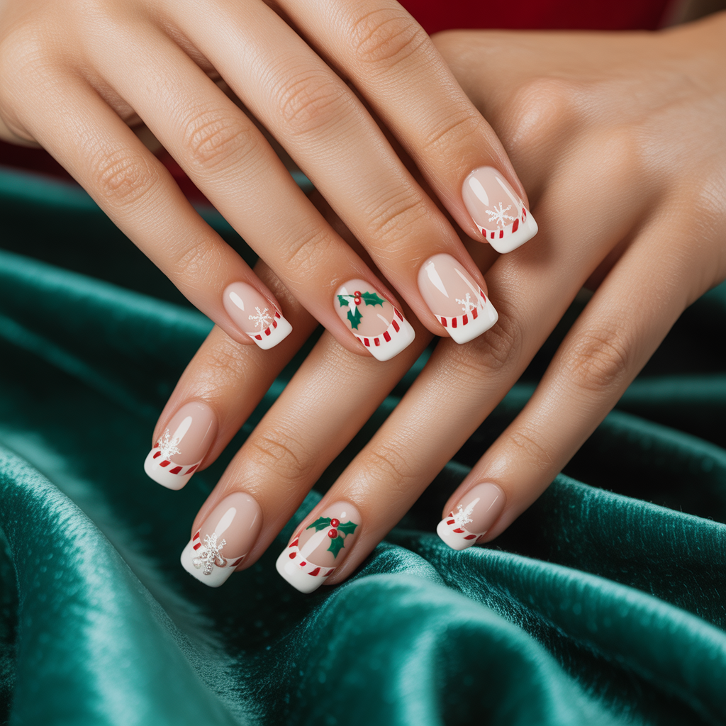 christmas french nails