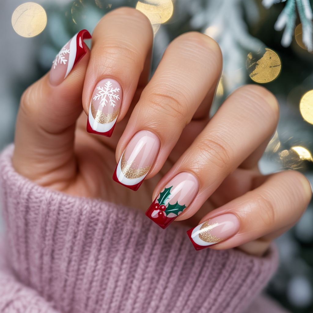 christmas french nails