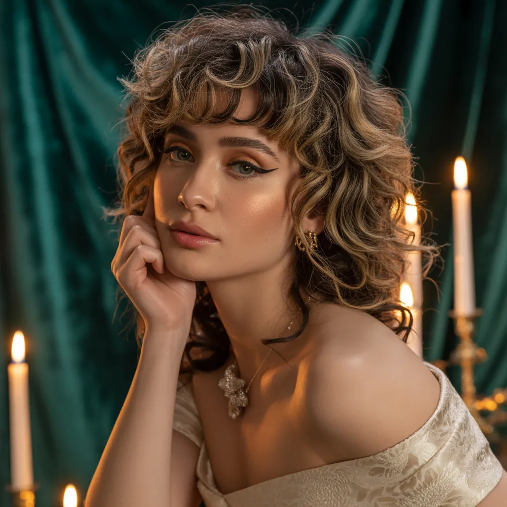 curly hair with bangs