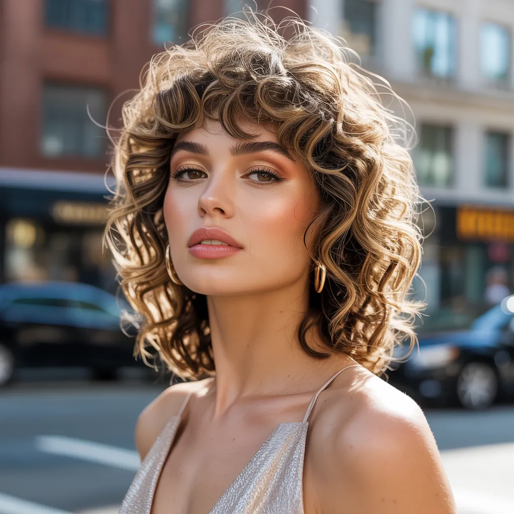 curly hair with bangs