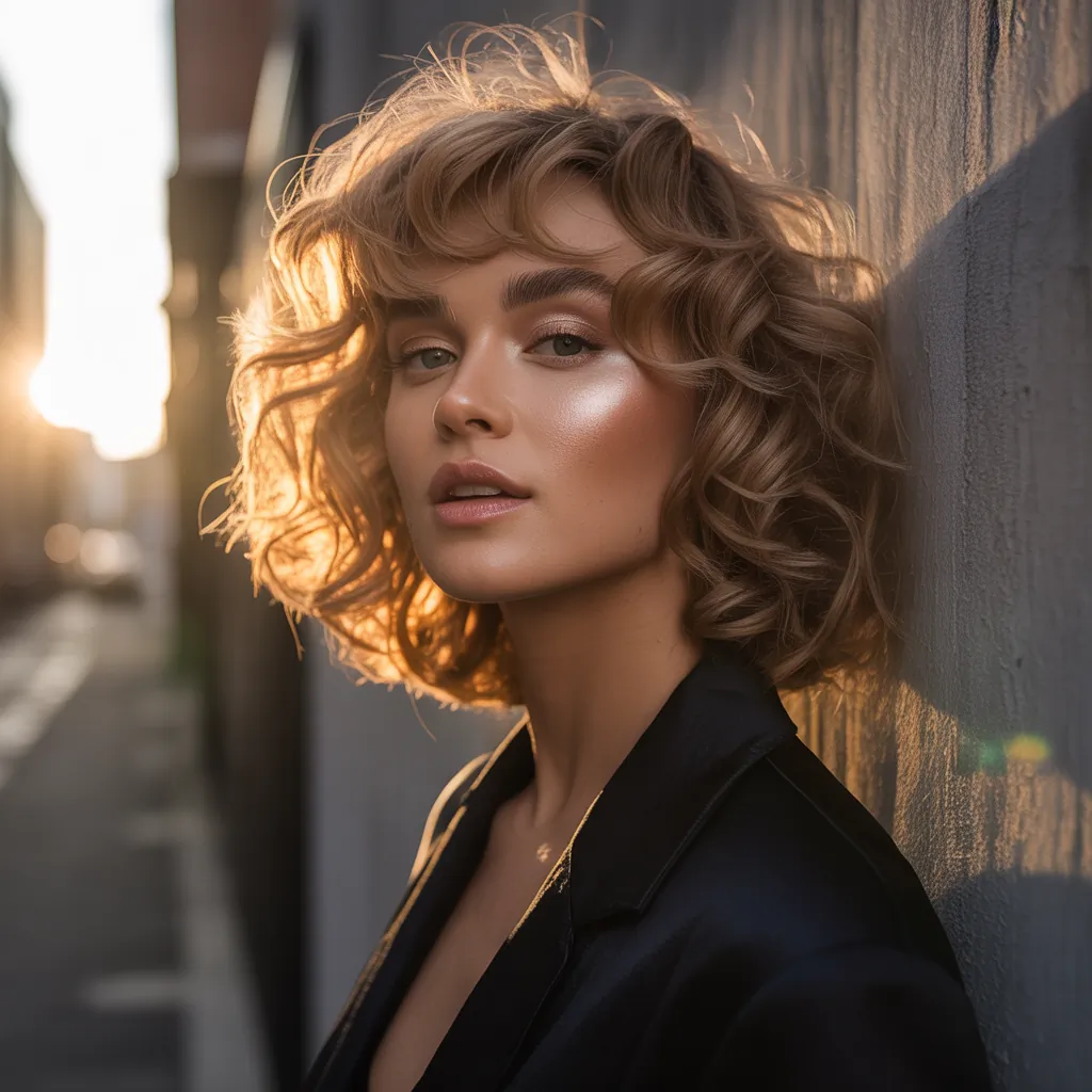 curly hair with bangs