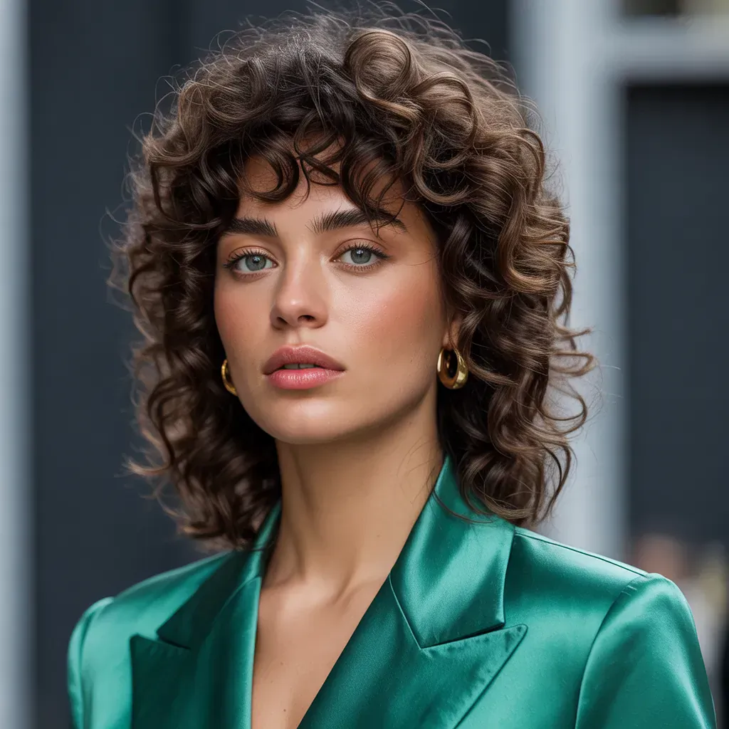 curly hair with bangs