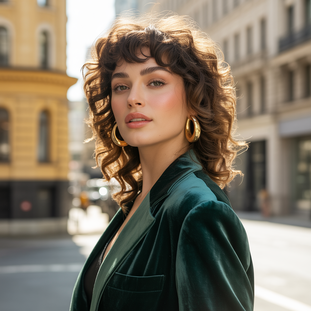 curly hair with bangs