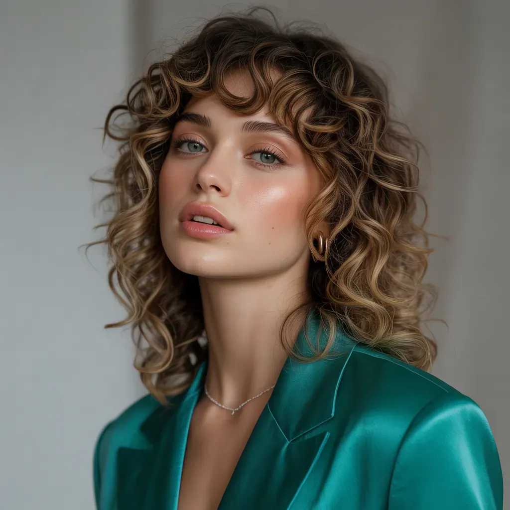 curly hair with bangs