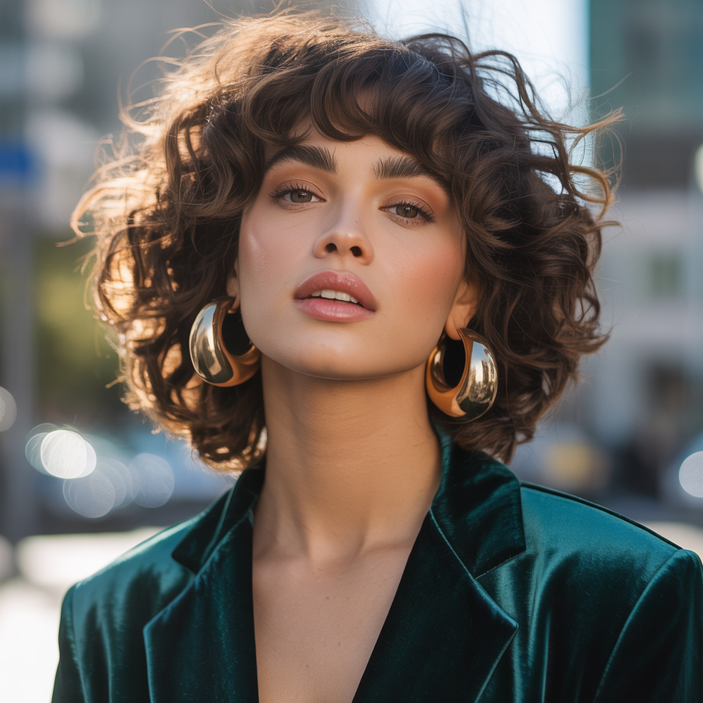 curly hair with bangs