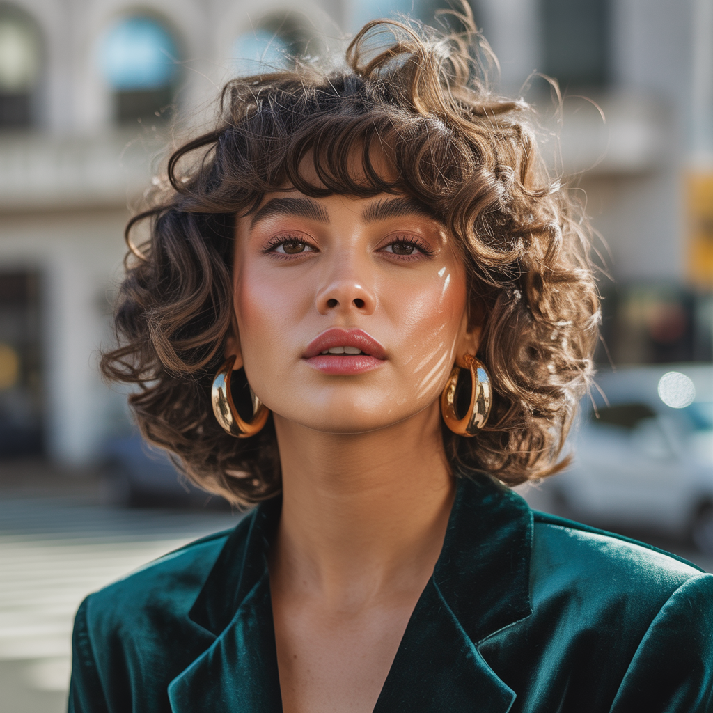 curly hair with bangs