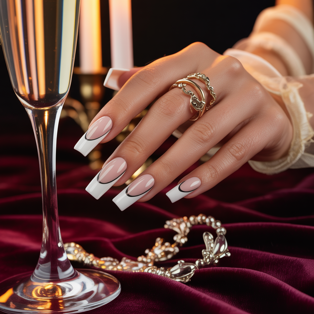 french tip coffin nails