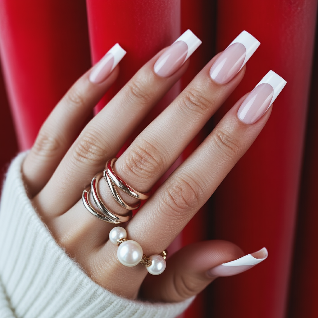 french tip coffin nails