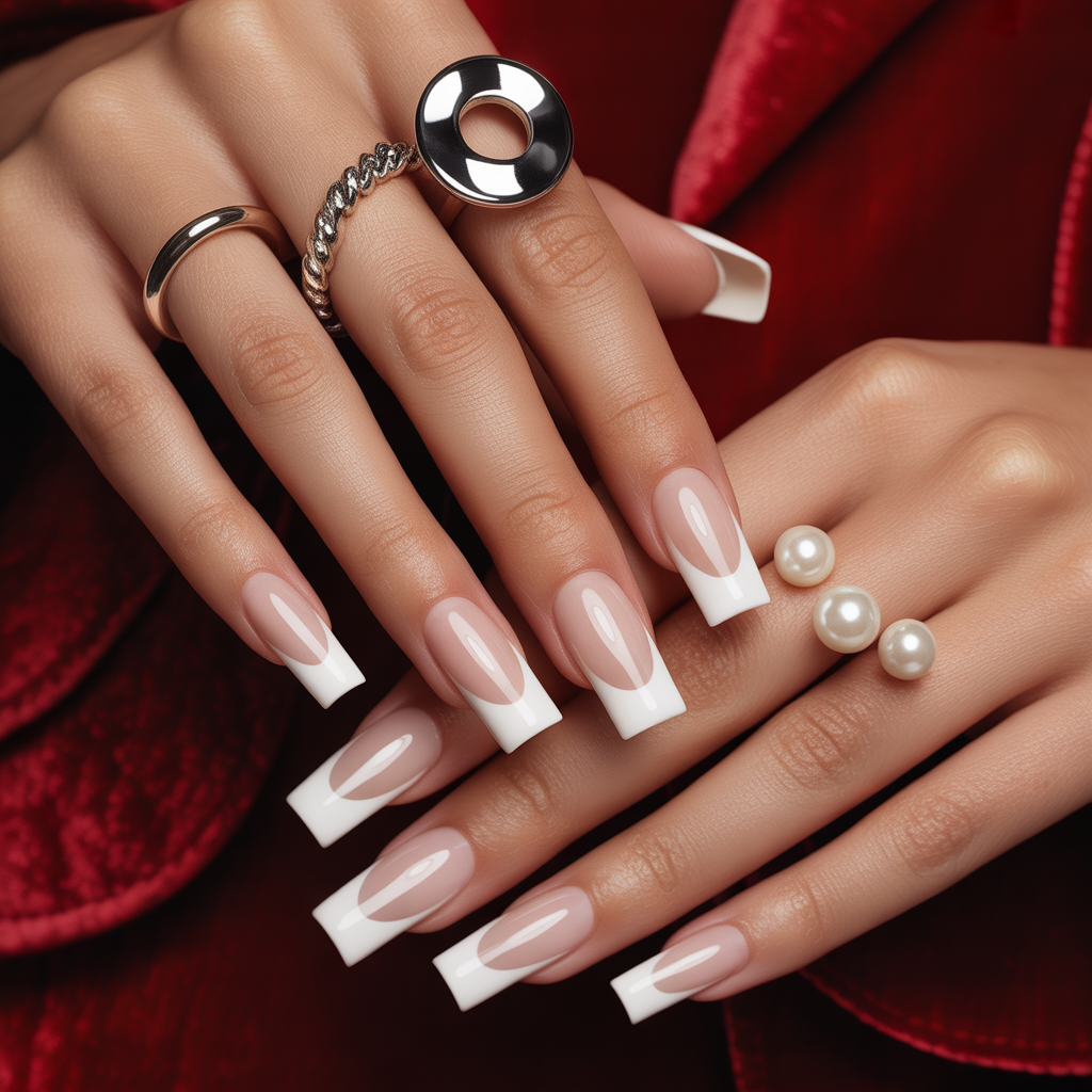 french tip coffin nails