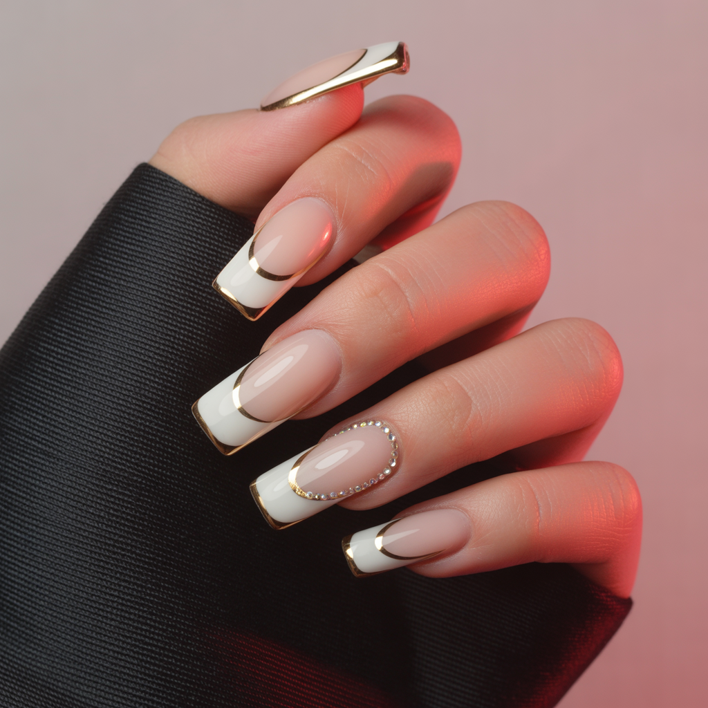 french tip coffin nails