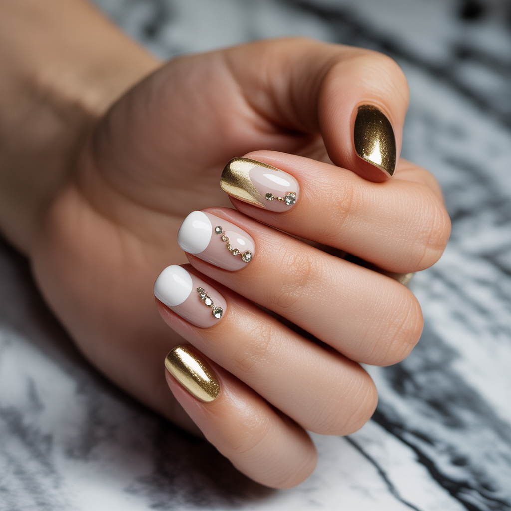 gold and white nails