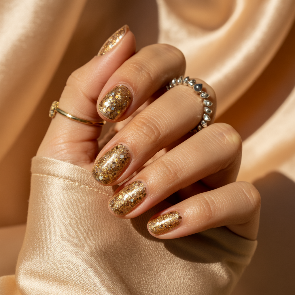 gold glitter nails