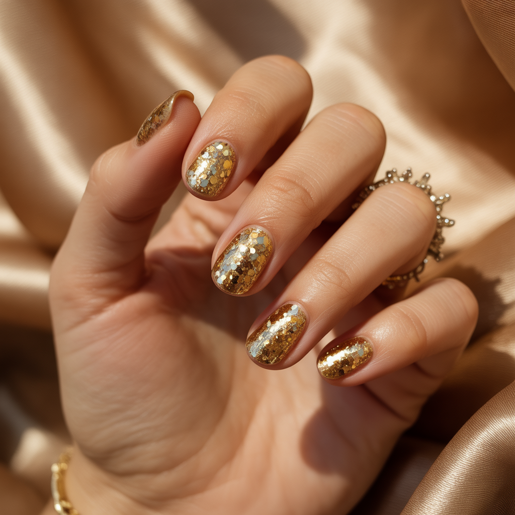 gold glitter nails