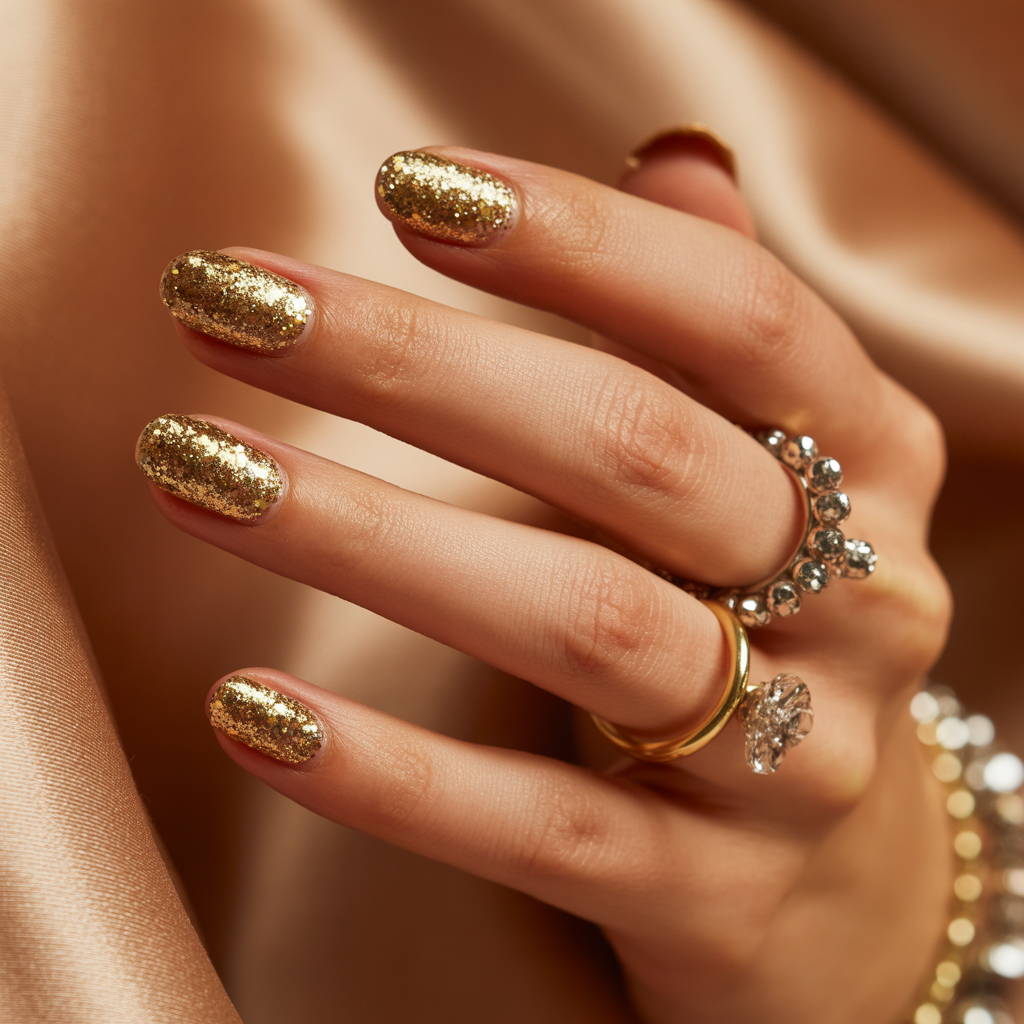 gold glitter nails